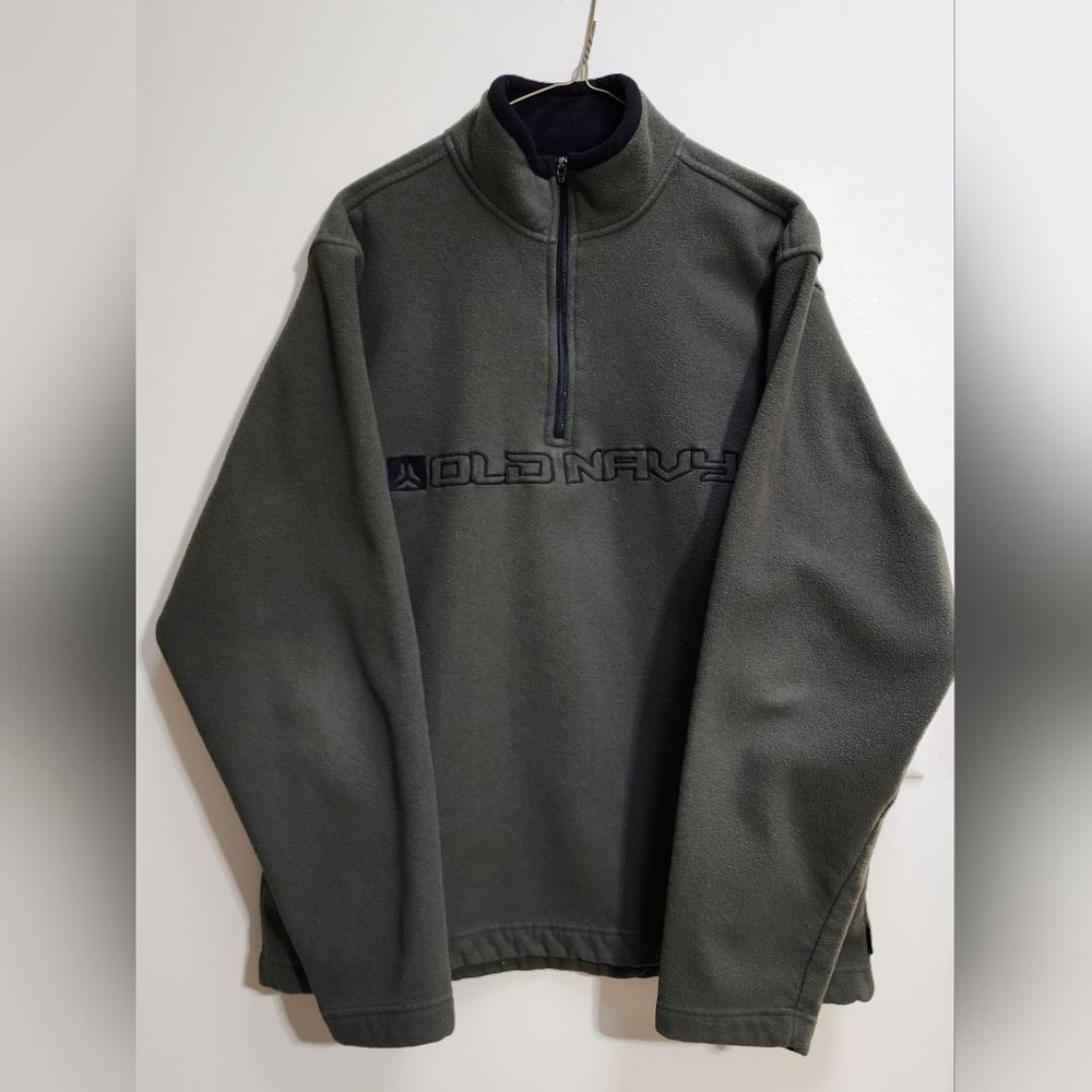 Old Navy Spell Out Stitched Olive Green Fleece Sweatshirt Men's L